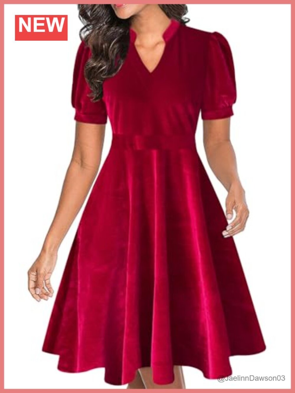 Womens Short Puff Sleeve V-Neck A-Line Fit & Flare Dress with Pockets Work